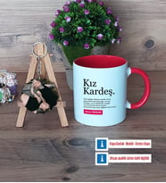 Kız Kardeş Kupa Bardak Beyaz ve Fotoğraflı Ahşap Anahtarlık Hediye (Model 2)