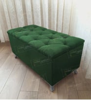 Lüks Sandıklı Kapitoneli Ayakucu Puf Bench 100 cm Gümüş Ayak (Yeşil)