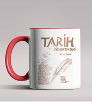 Kişiye Özel Tarih Öğretmeni Tasarımlı Siyah Renk Kupa Bardak 3 (Kırmızı)