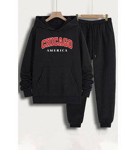 Unisex Chiago Baskılı Eşofman Takımı (Siyah)
