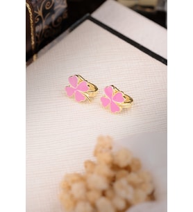 ENCİLİ SİLVER 925 Ayar Gümüş Pembe Yonca Model Çocuk J Küpe (Gold)