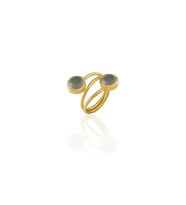 Kadir Jewellery 22 Ayar Altın Kaplama Zirkon Taşlı Ayarlanabilir Renkli Taşlı Yüzük (Gri)