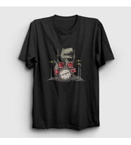 Presmono Unisex Beyaz Dinos Dinozor Drums Bateri T-Shirt 370800tt (Siyah)