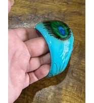 TAVUS KUŞU KANADI DESENLİ KEMİK KADIN HİNT BİLEZİĞİ ÇAP 7 CM (Turkuaz)