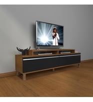 Decoraktiv Ekoflex 4 Mdf Krom Ayaklı Tv Ünitesi Tv Sehpası (Siyah - Ceviz)