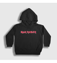 Presmono Unisex Çocuk Beyaz Logo Iron Maiden Kapüşonlu Sweatshirt 86537tt (Siyah)