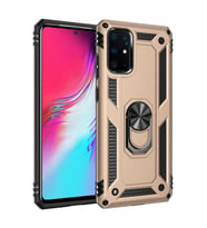 Samsung Galaxy S20 Plus Uyumlu Kılıf Standlı Manyetik Yüzüklü Military Magnetic Ring Polycarbonate and TPU Case (Gold)