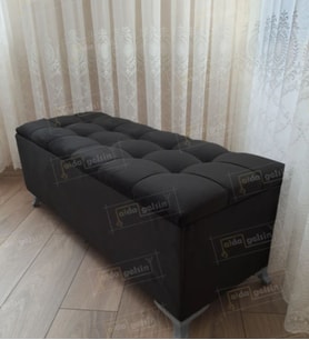 Çizgi Kapitoneli Sandıklı Puf Bench 120 cm Gümüş Ayak (Siyah)