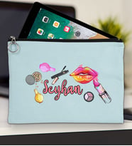 BK Gift Kişiye Özel İsimli-4 Tablet Çantası 30x21cm(12 Renk Seçeneği), Ipad Çantası, Baskılı Tablet Kılıfı (Açık Mavi)