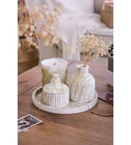 5 Parça Varak Desenli Beton Vazo Ve Cam Bardak Soya Wax Mum Seti (Altın)