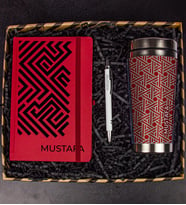 eJOYA Kişiye Özel Tasarım Defter Kalem & Kişiye Özel Çelik Termos Hediye Kutusu 111534 (Bordo)