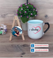 Sevgiliye Hediye Kupa Bardak Beyaz ve Fotoğraflı Ahşap Anahtarlık Hediye (Model 10)