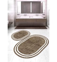 Dijital Baskılı Kaymaz Taban Yıkanabilir Oval 2'li Klozet Takımı Banyo Paspası NOKZ-HT-575 (Kahverengi)