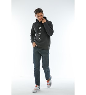 Süperlife Erkek Kapşonlu Regular Fit Air Baskılı İnce Sweatshirt SPR22SW162 (Antrasit)