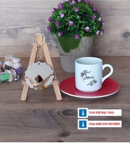 İsme Özel Doğum Günü Hediyesi Türk Kahvesi Fincanı Ahşap Altlıklı ve Fotoğraflı Ahşap Anahtarlık Hediye (Model 3)