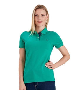 Polo Yaka Pamuklu Kadın T-shirt (Yeşil)