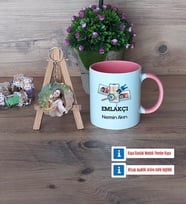Emlakçı Kupa Bardak Beyaz ve Fotoğraflı Ahşap Anahtarlık Hediye (Model 6)