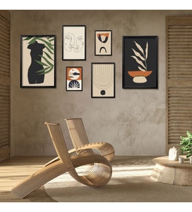 6'lı Ahşap Lamine Çerçeveli Mdf Tablo Seti Modern Vücut Silüeti (Siyah)