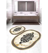 Dijital Baskılı Kaymaz Taban Yıkanabilir Oval 2'li Klozet Takımı Banyo Paspası NOKZ-SD-670 (Gold)