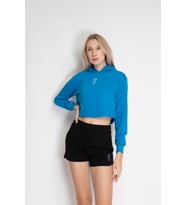 Suvlan Kadın Kırpma Üst Sweatshirt (Mavi)