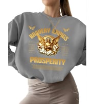 Sweatshirt kadın Sweatshirt Cesaret refah getirir Baskılı 3 iplik şardonlu kalın erkek Bej unisex (Gri)