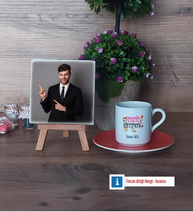 Felsefe Öğretmeni Fotoğraflı Dekoratif Taş, Ahşap Altlıklı Türk Kahvesi Fincanı Hediye (Model 8)