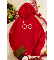 Unisex Potter Baskılı Sweatshirt (Kırmızı)