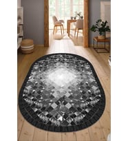 Dijital Baskılı Kaymaz Taban Yıkanabilir Oval Salon Halısı Mutfak Halısı Yolluk NDO-SD-1020 (Gri)