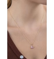 14 Ayar Altın Pembe Mineli Mini Kalp Kolye (Sarı)