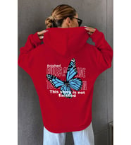 Unisex Kelebek Sırt Baskılı Sweatshirt (Kırmızı)
