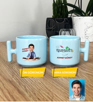 Kişiye Özel Karikatürlü Bankacı Pastel T Kupa Bankacıya Özel Hediyeler Bankacı Hediyesi (Mavi)