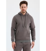 Monox Erkek Kapşonlu 3 İplik Sweatshirt (Füme)
