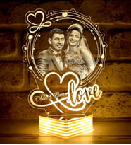 Sevgiliye Love Yazılı Hediye, Kişiye Özel Resimli 3D Lamba (Beyaz)