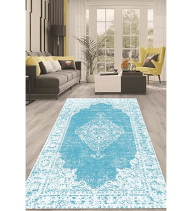 Dijital Kaymaz Taban Yıkanabilir Modern Renkli Salon Halısı Mutfak Halısı Yolluk ND-HT-1451 (Mavi)