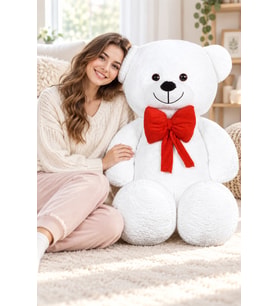 PANDAMKEE 140 cm Kırmızı Papyonlu Ayıcık (Beyaz)