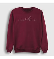 Presmono Unisex Beyaz Ekg Cat Kedi Sweatshirt 399289tt (Bordo)