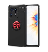 Xiaomi Mi Mix 4 Kılıf Standlı Yüzüklü Manyetik Silikon (Siyah-Kırmızı)