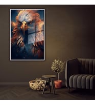 Metal Çerçeveli Temperli Cam Tablo Yakın Çekim Kartal (Gümüş)