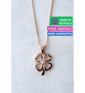 Jewelmim Dört 4 Yapraklı Yonca Gümüş Kolye Rose Altın Kaplama Yoncalı 925 Ayar Kadın Gümüş Yonca Kolye (Rose)