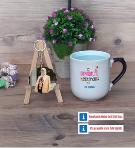 Din Kültürü Öğretmeni Kupa Bardak Beyaz ve Fotoğraflı Ahşap Anahtarlık Hediye (Model 10)