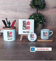 Abiye Hediye Hediye Seti Dekoratif Taş, Kalemlik, Ahşap Altlıklı Türk Kahvesi Fincanı, Ahşap Anahtarlık Hediye (Model 1)