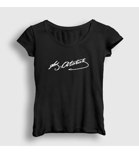 Presmono Kadın Beyaz Kemal Atatürk İmzalı T-Shirt 421538tt (Siyah)