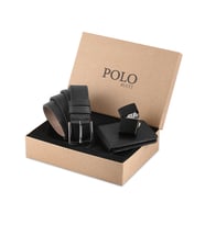 Polo Rucci Kutulu Erkek Çakmak Kemer Cüzdan Hediye Seti SETE-3016-C (Siyah)