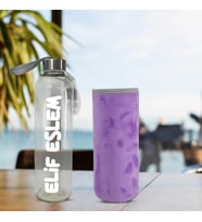 Kişiye Özel Peluş Kılıflı Cam Matara 750 Ml (Lila)