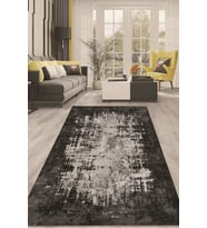 Dijital Kaymaz Taban Yıkanabilir Modern Renkli Salon Halısı Mutfak Halısı Yolluk ND-HT-497 (Siyah)
