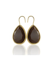 Kadir Jewellery 22 Ayar Altın Kaplama Damla Taşlı Küpe -El İşçiliği Ve Hipoalerjenik Küpe (Kahverengi)