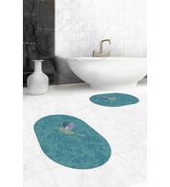 EVDEYA Dijital Yıkanabilir Modern Kuş Desen İkili Banyo Halısı Paspas Oval Klozet Takımı, OKLOZET-36-GRİ, (Mavi)