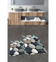 EVDEYA 3D Renkli Taş Desenli Yıkanabilir Silinir İkili Banyo Halısı Paspas Klozet Takımı, KLOZET-46-GRİ, (Çok Renkli)