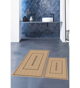 EVDEYA Dijital Baskılı Yıkanabilir Sade Bathroom Yazılı Banyo Paspası Klozet Takımı, KLOZET-4-GRİ, (Kahverengi)