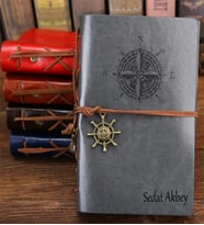 Öğretmene Hediye İsim Baskılı Deri Defter - Kişiye Özel Pusula Vintage Hatıra Defteri - İsme Özel Defter - Günlük Deri Defter (Gri)